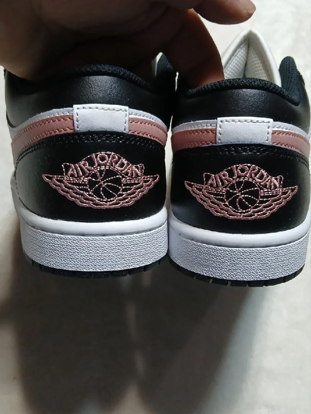 Jordan 1 Low-Top Sneakers in White, Black & Pink Size 7.5 Mens